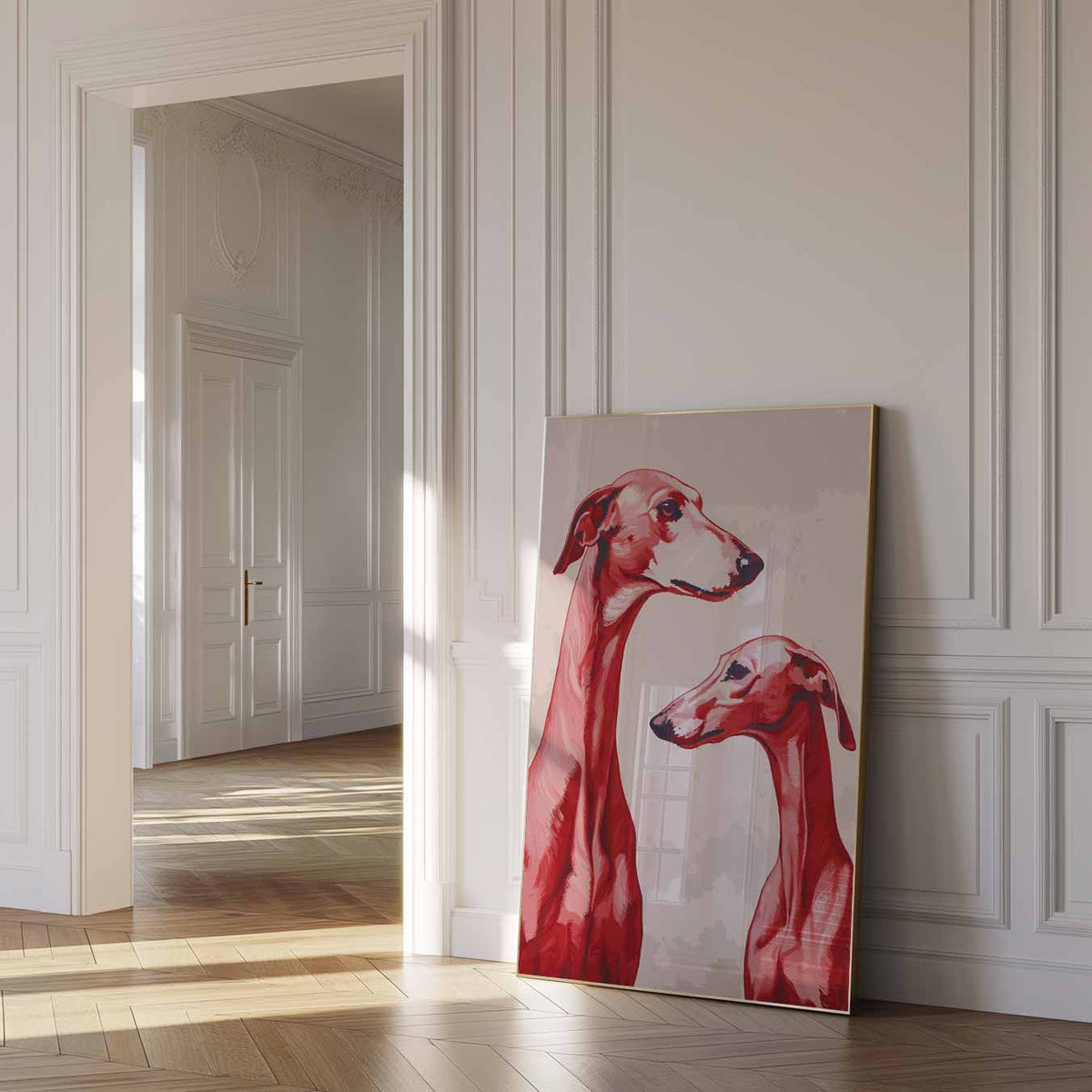 Stijlvolle Windhonden – dierenposter als moderne staande wanddecoratie