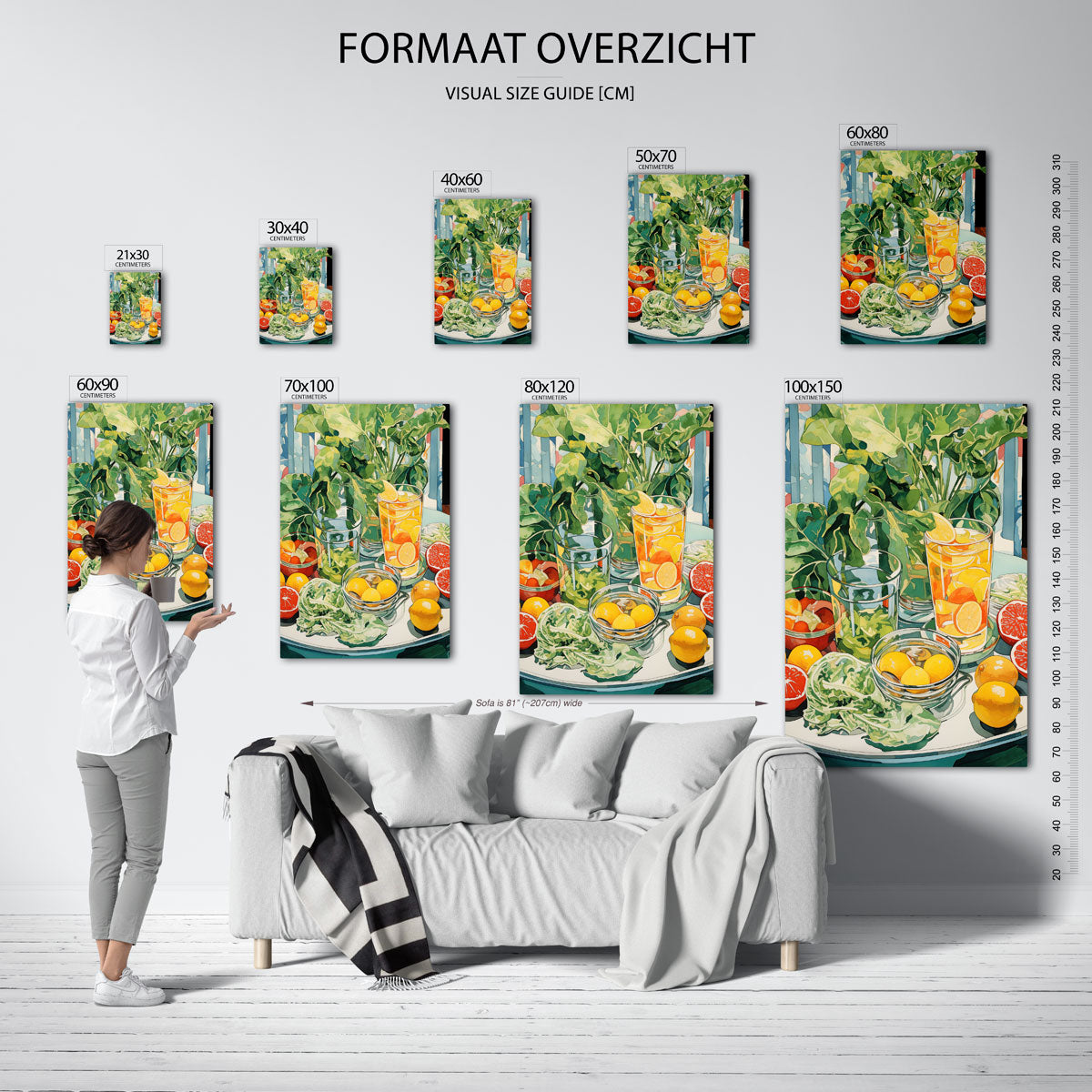 Groene bladeren en citrus – staande muurposter met botanisch thema