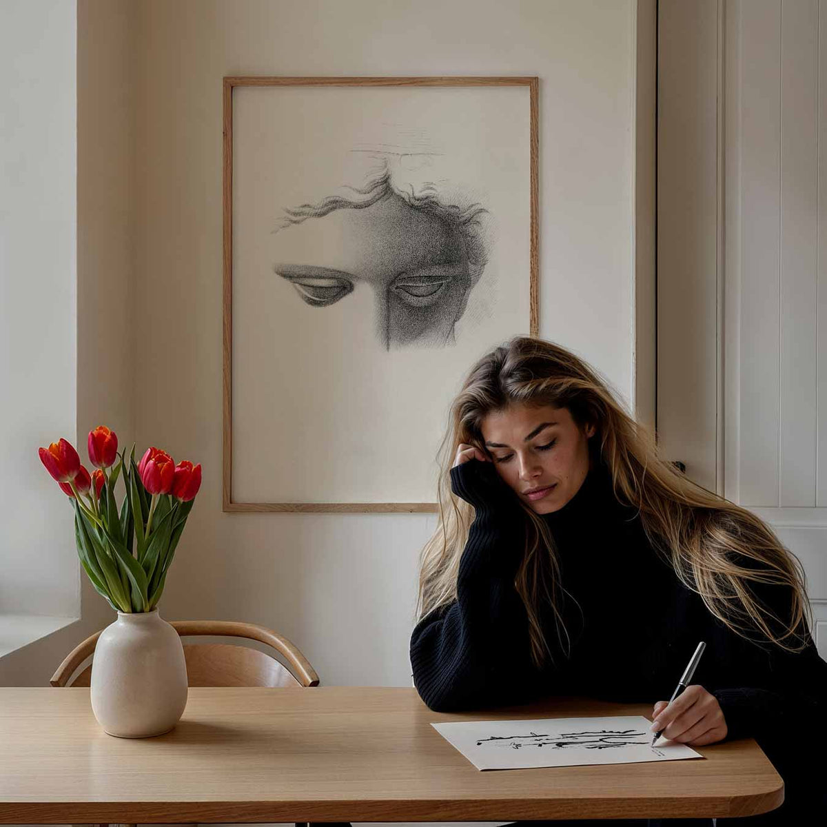 Elegante Schets van Mysterie – staande muurposter met vintage uitstraling