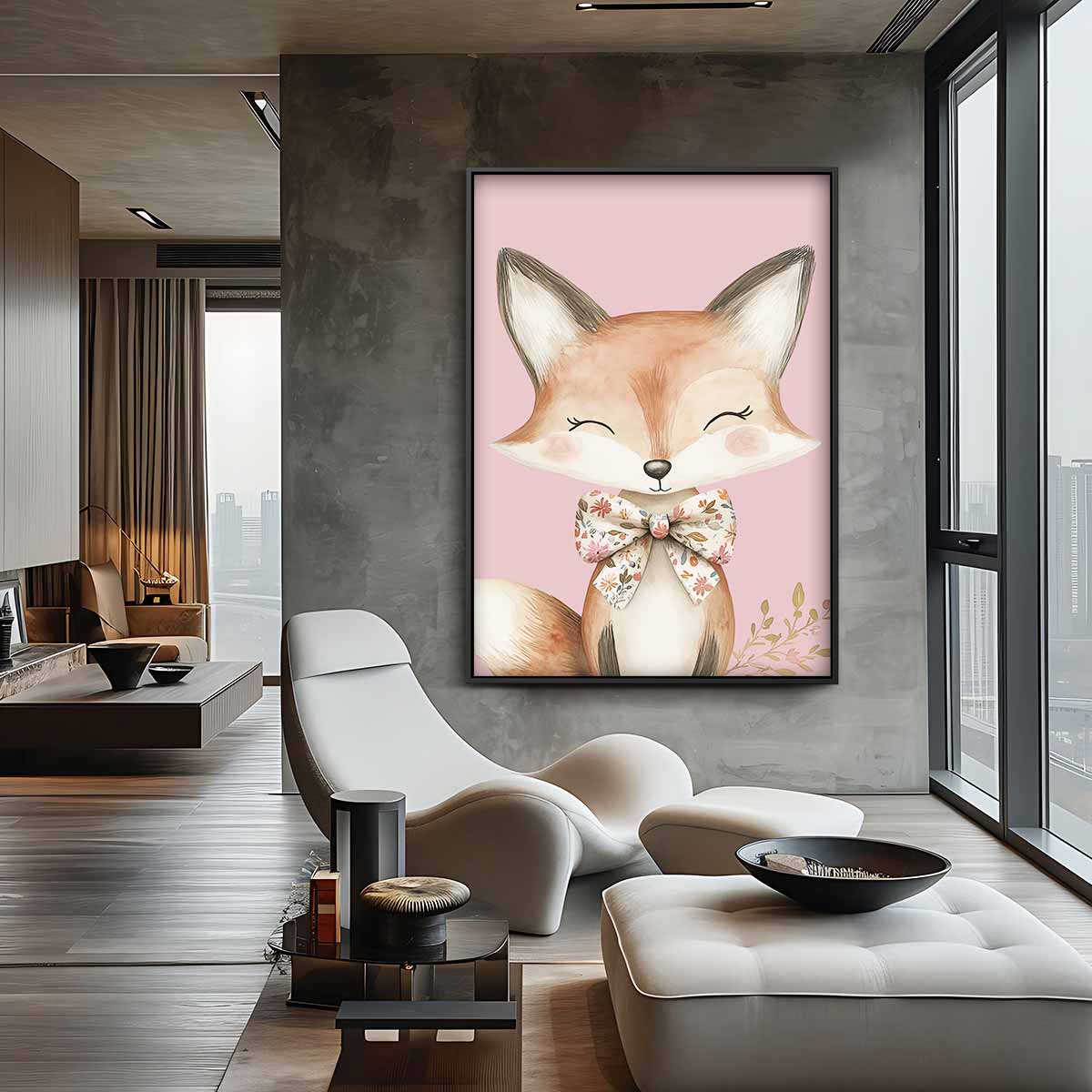 Schattige Vos met Strik – canvas wanddecoratie in portret formaat