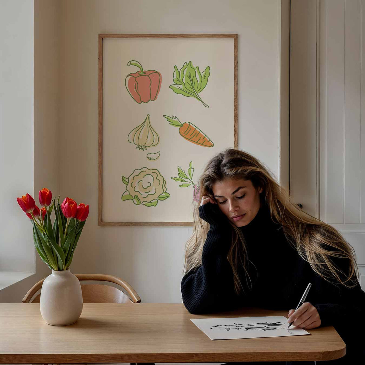Vrolijke Groente Illustratie – keuken poster als sfeervolle staande wanddecoratie