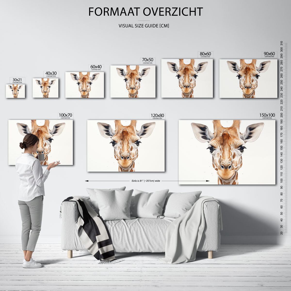 Giraffe portret – liggende muurposter met dierenthema