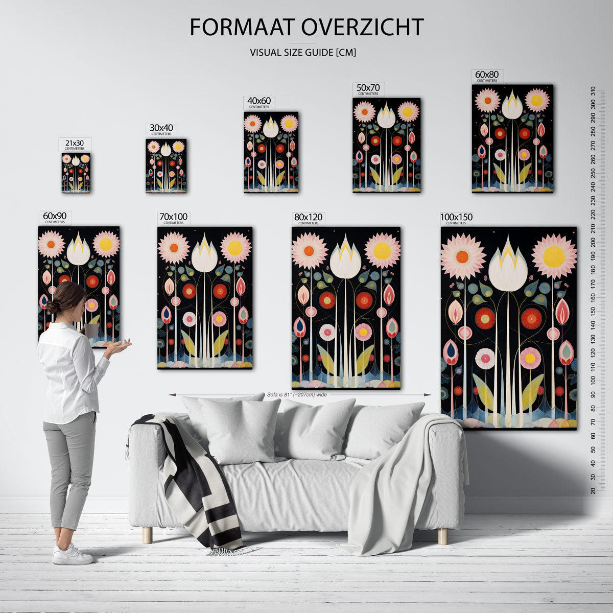 Bloemen en bladeren – staande muurposter met surrealistische uitstraling