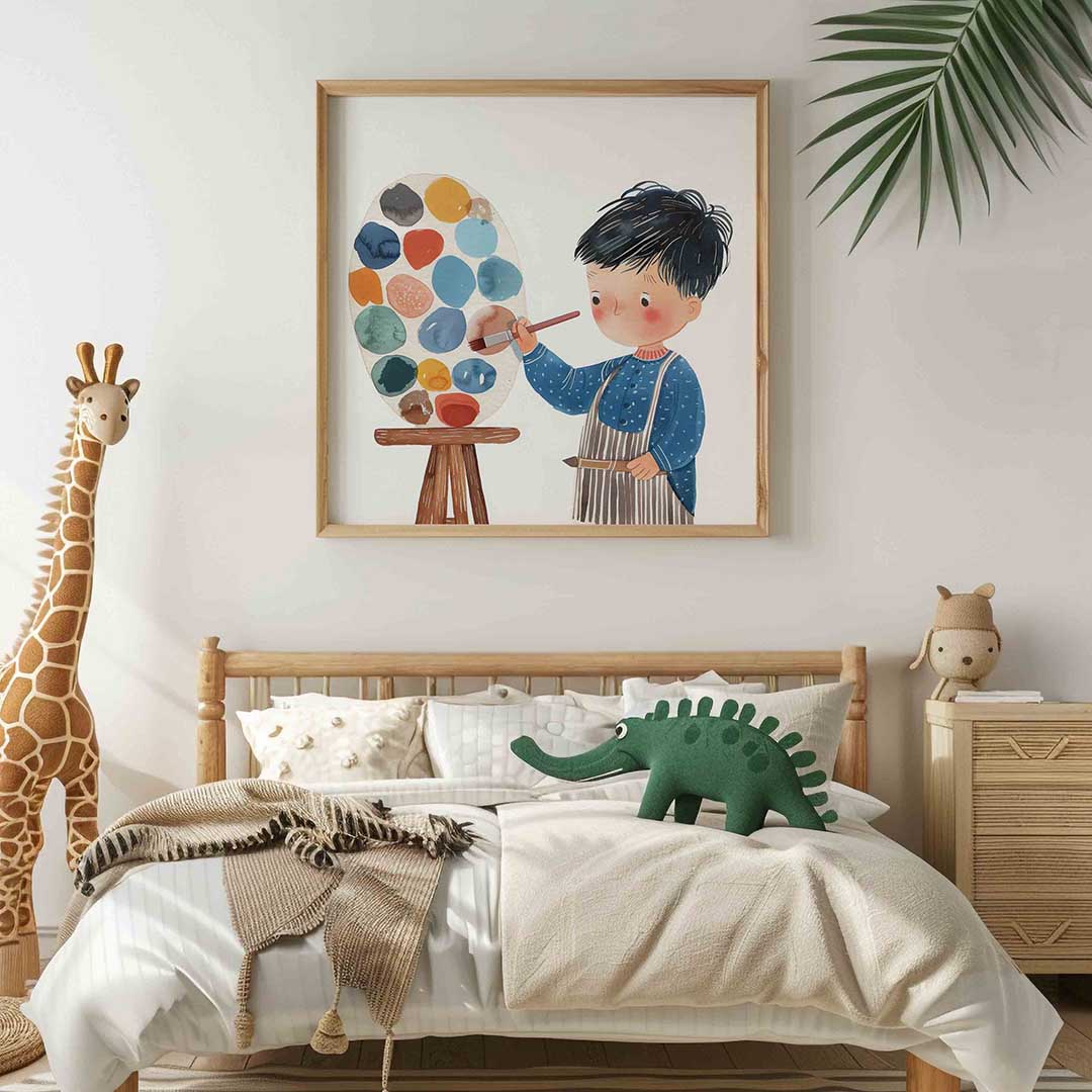 Kind met schilderspalet – vierkante kinderkamer wanddecoratie van WallArtistic