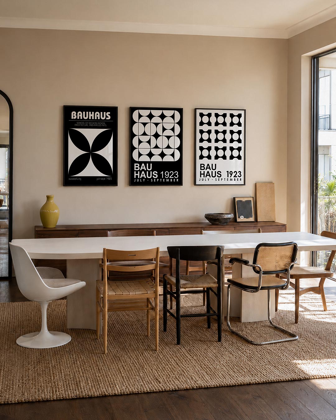 Zwart wit symmetrie posterset – tweede productweergave – deze posterset in drie delen toont een strak lijnenspel met