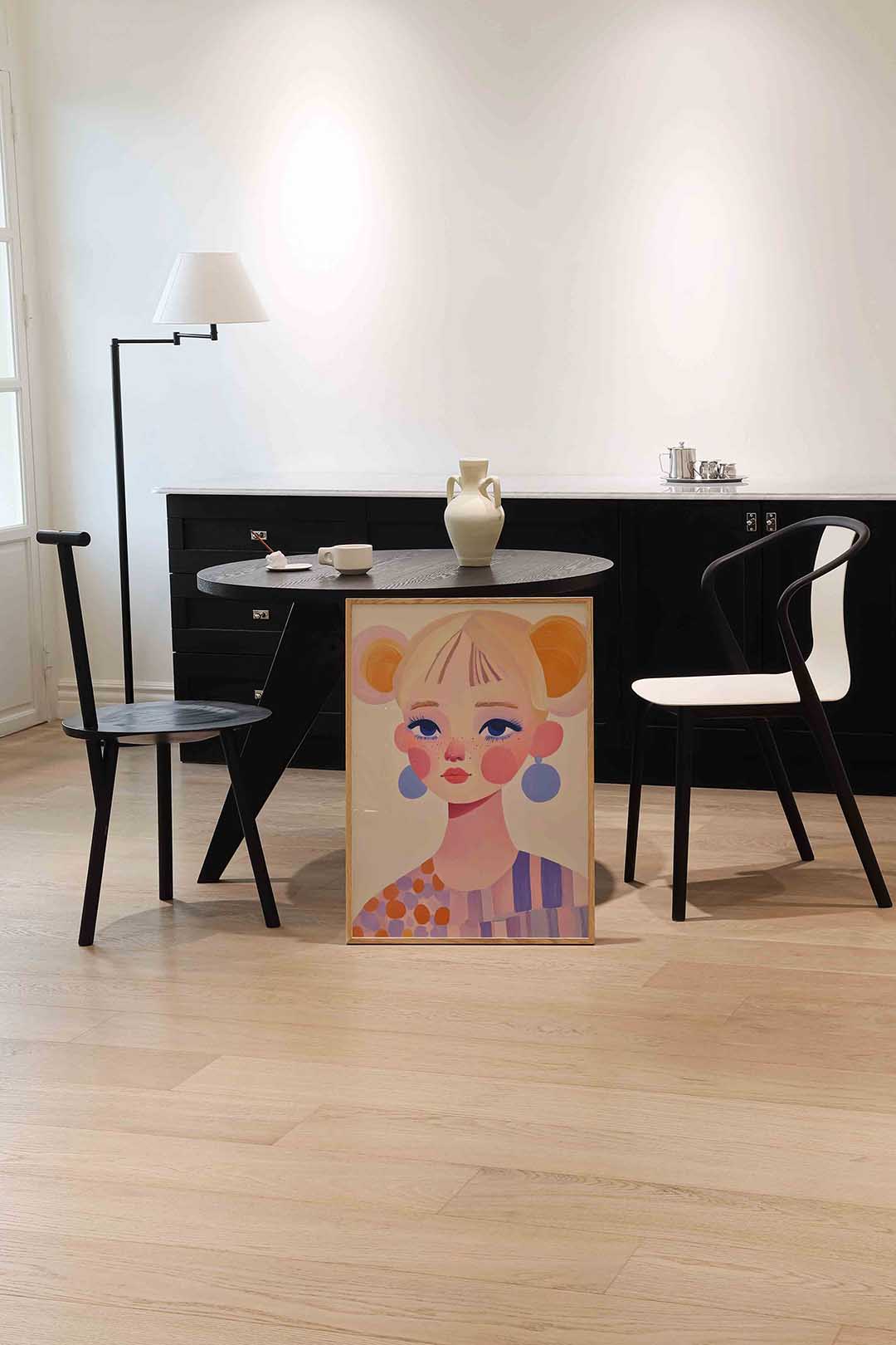 Meisje met kleurrijke accenten – moderne wandkunst als portret poster