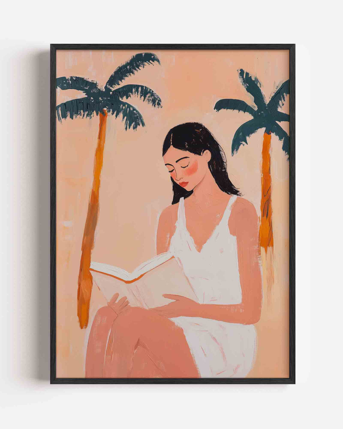 Lezende vrouw met palmbomen – jungle portret poster als wanddecoratie