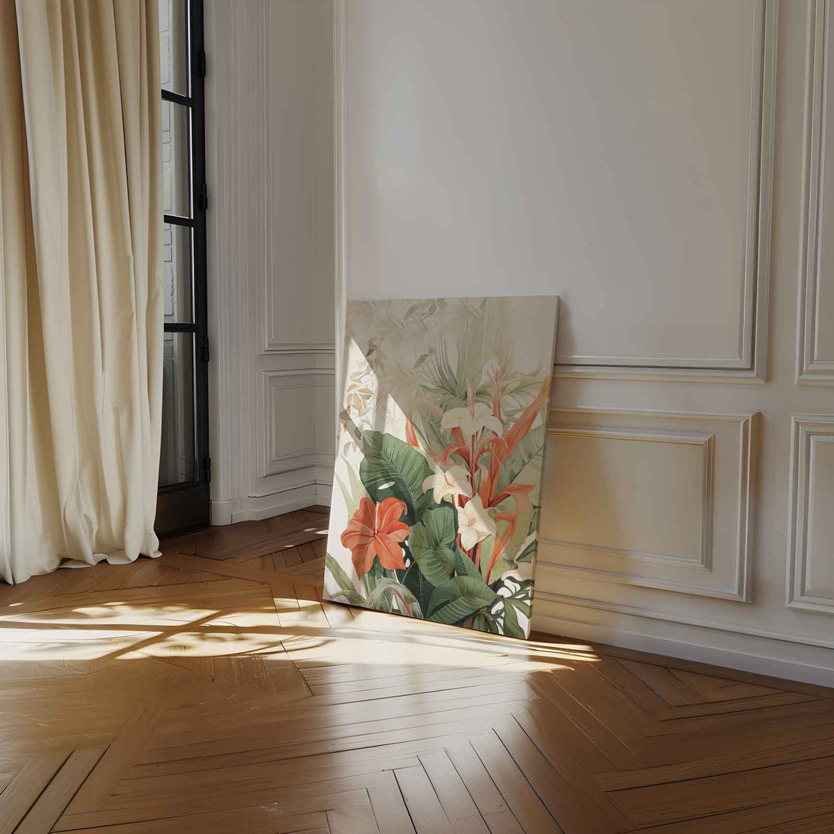 Tropische Bloemenpracht – staand kunstwerk voor modern interieur