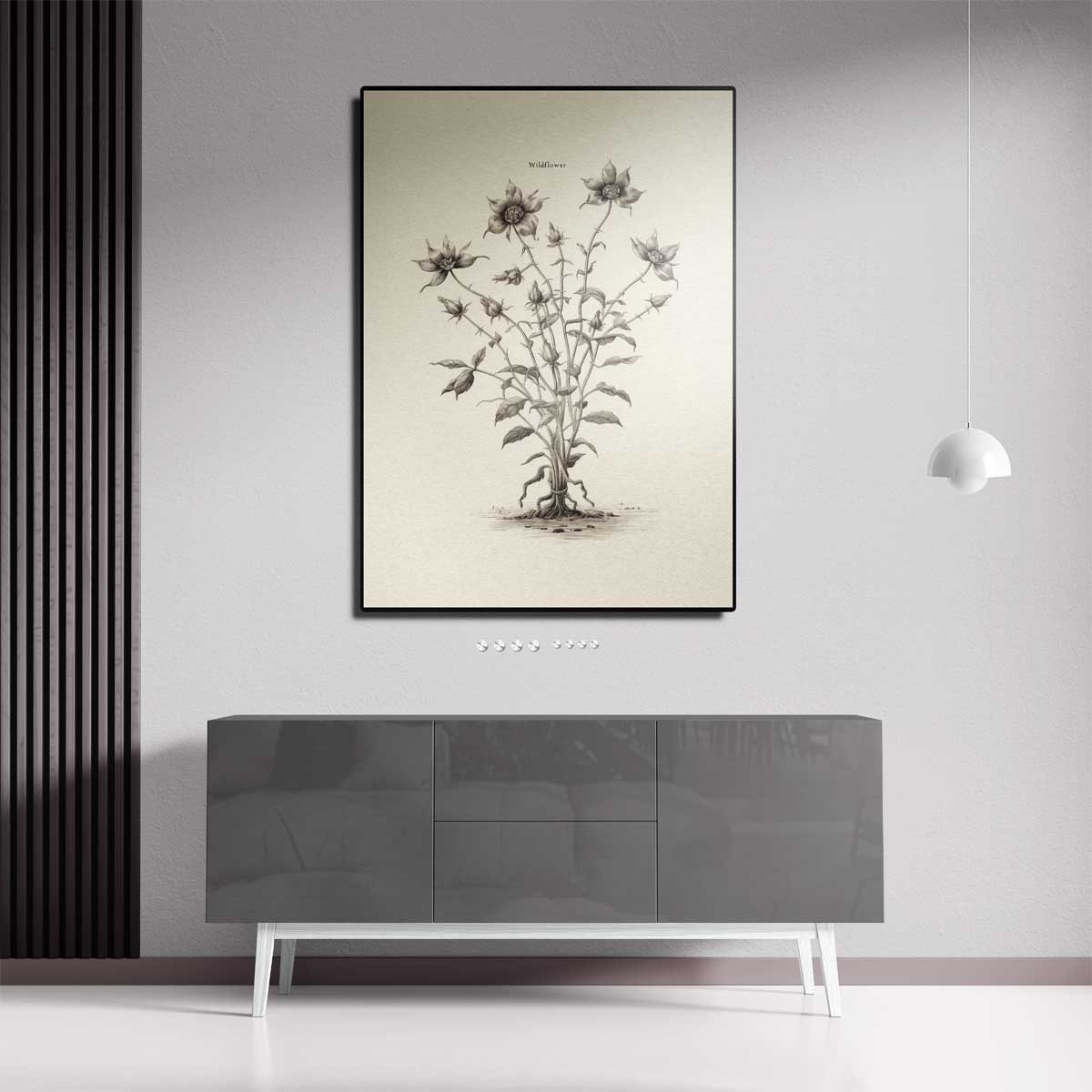 Sierlijke Wilde Bloem Illustratie – dibond kunstwerk als wanddecoratie