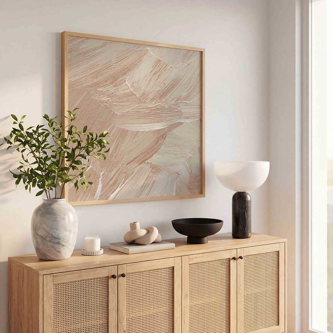 Abstracte beige penseelstreken – schilderkunst als moderne vierkante poster