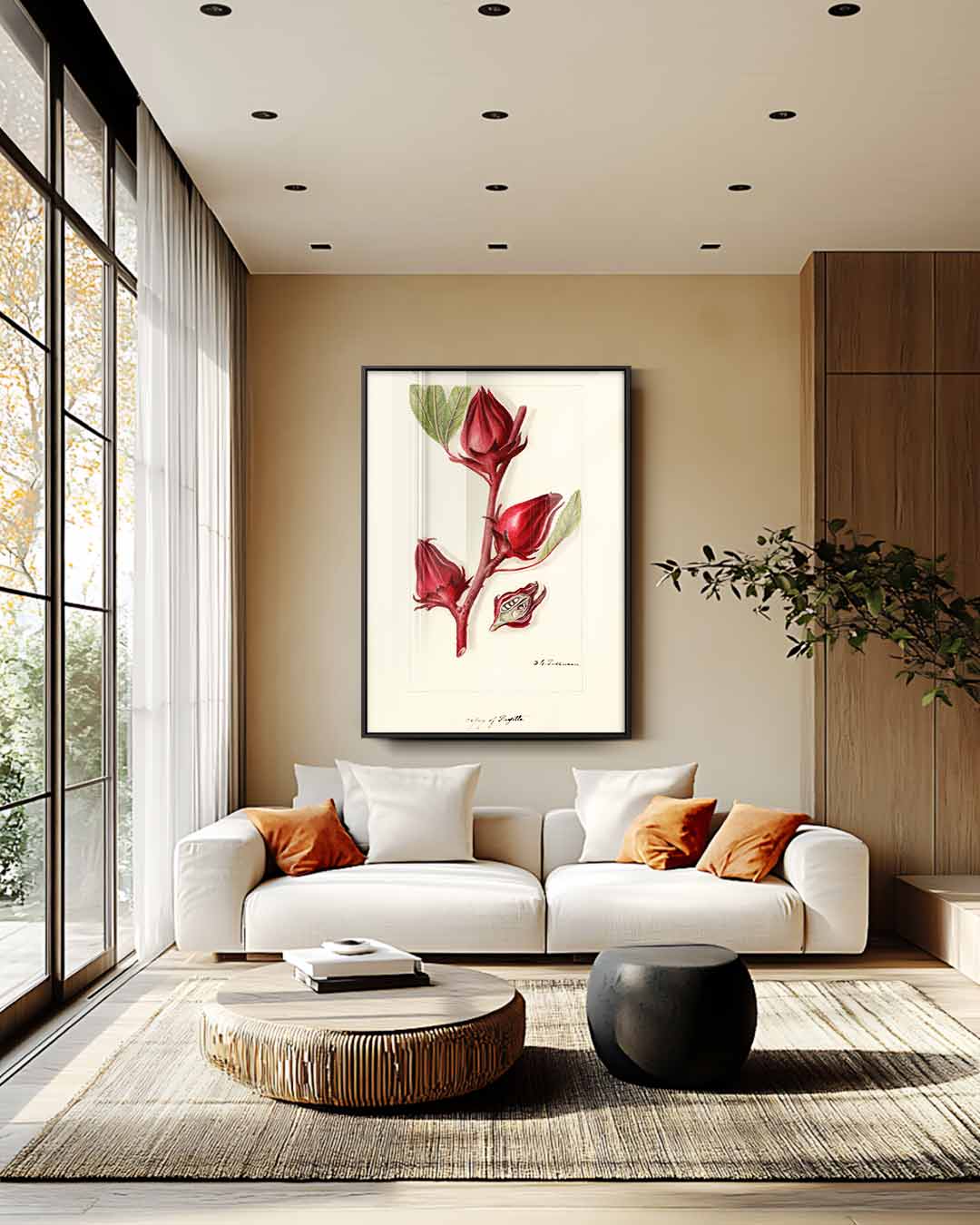 Botanische Rozelle Illustratie – staand kunstwerk voor modern interieur