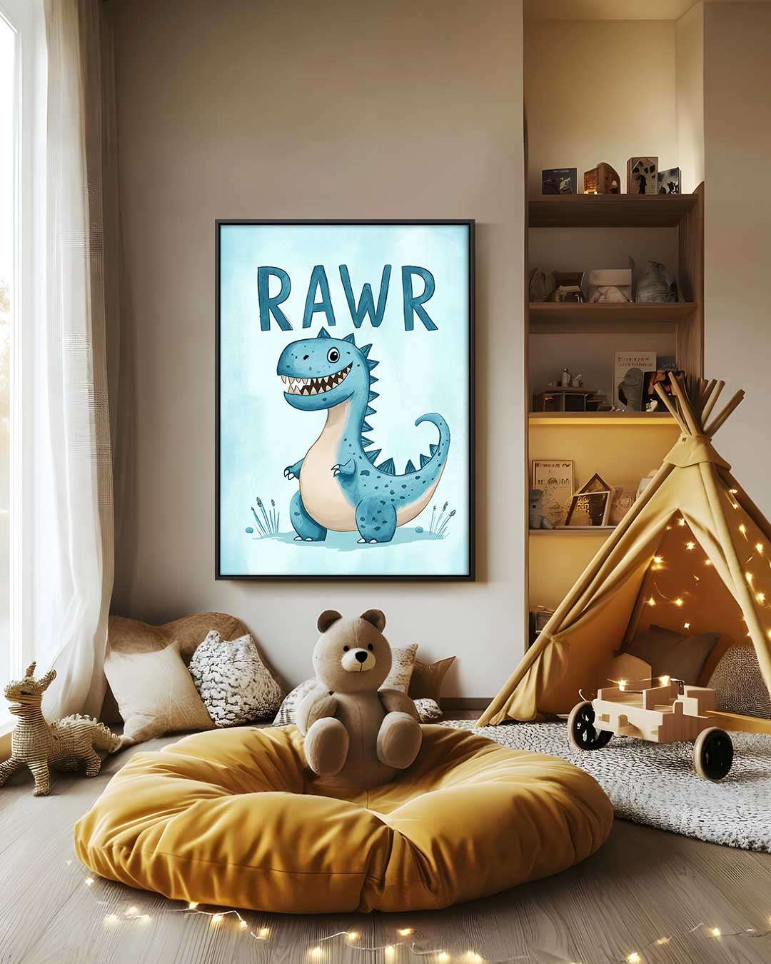 Speelse Dinosauruskunst voor Kinderen – staand kunstwerk voor modern interieur