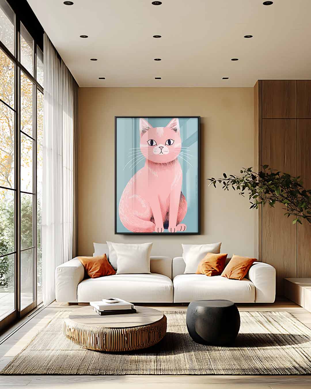 Roze Kat Illustratie – modern portret kunstwerk van WallArtistic