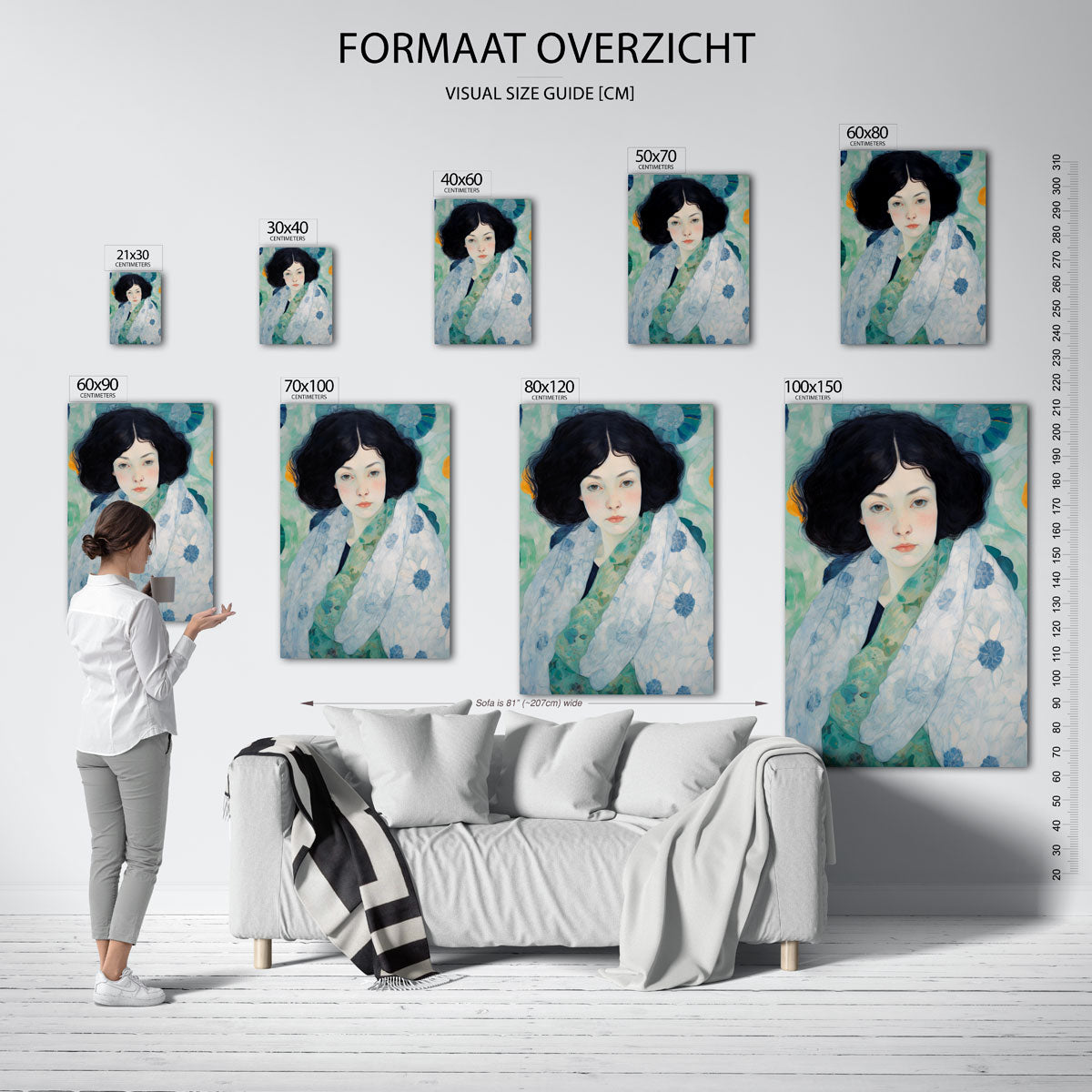 Vrouw met bloemenpatroon – staande muurposter met kunst en design