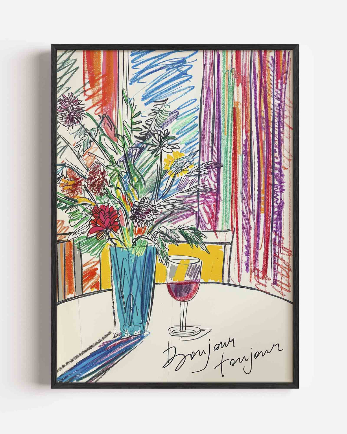 Bloemen in vaas met glas – keuken portret poster als wanddecoratie