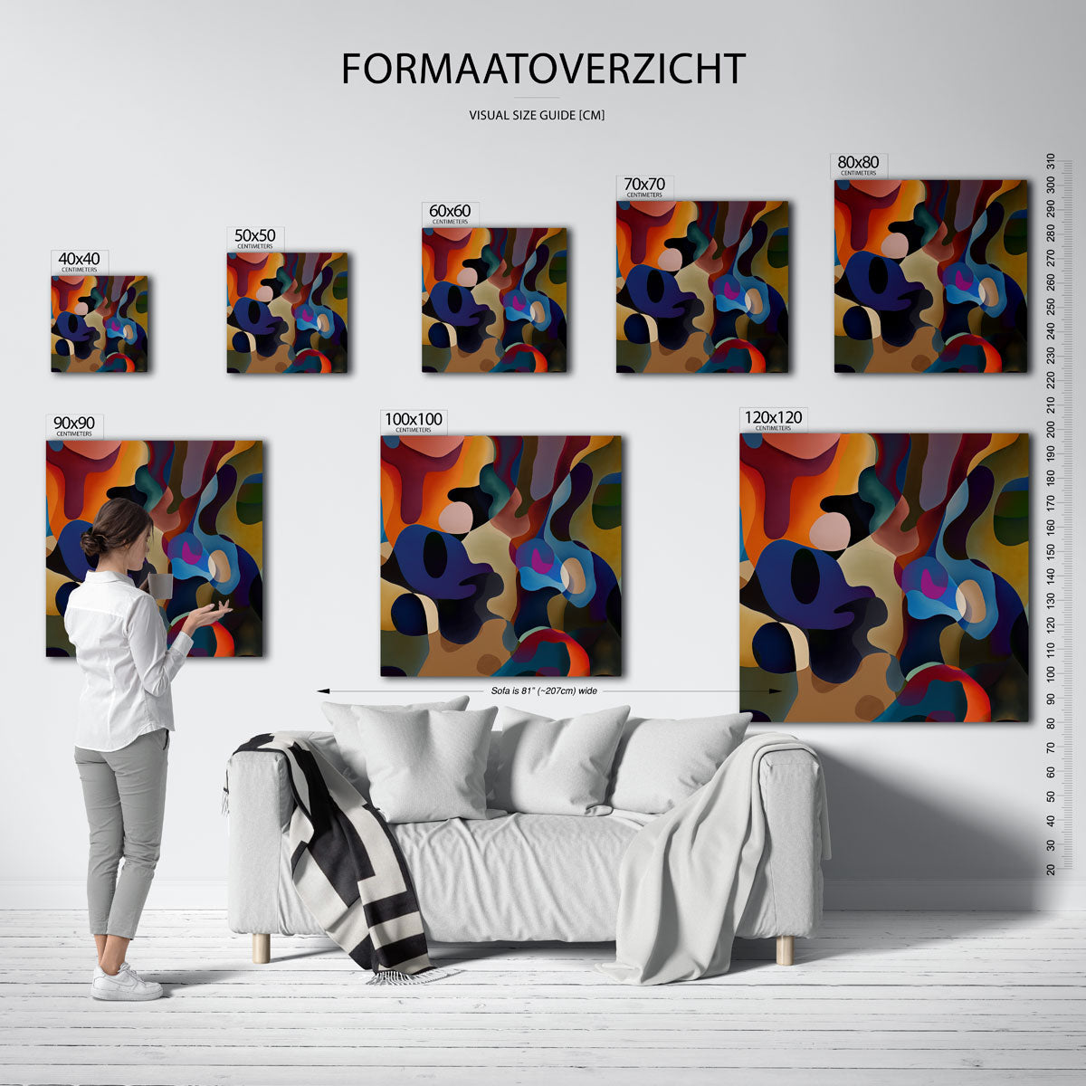 Vloeiende vormen – vierkante muurposter met kleurrijke vormen