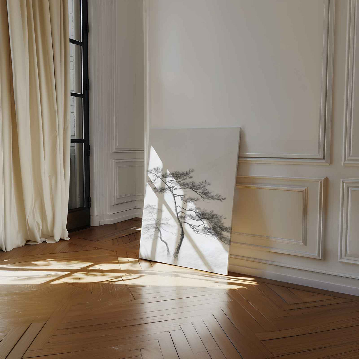 Mistige Bosverstilling – staand kunstwerk voor modern interieur