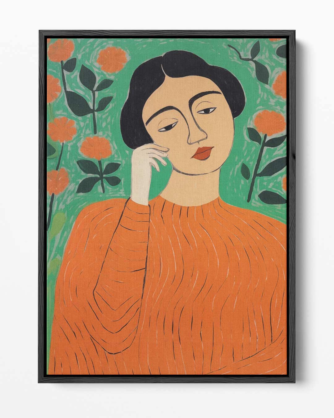 Dagdromende Vrouw in Bloemenpracht – portret kunstwerk als wanddecoratie