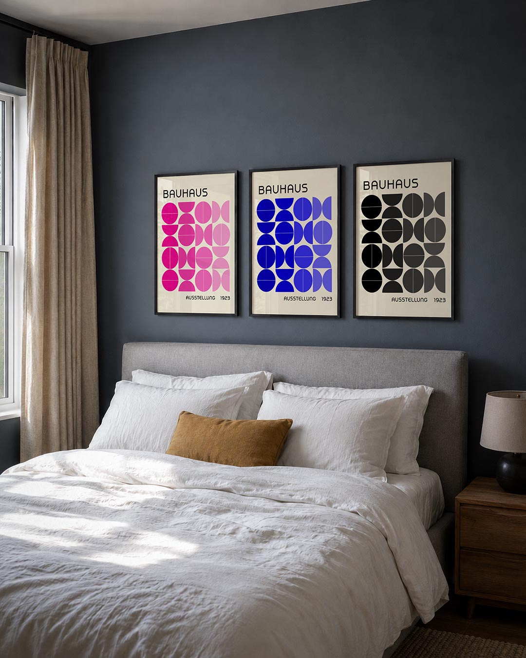 Vorm en kleur posterset – derde productweergave – deze posterset in drie delen toont een speelse ordening van halve cirkels