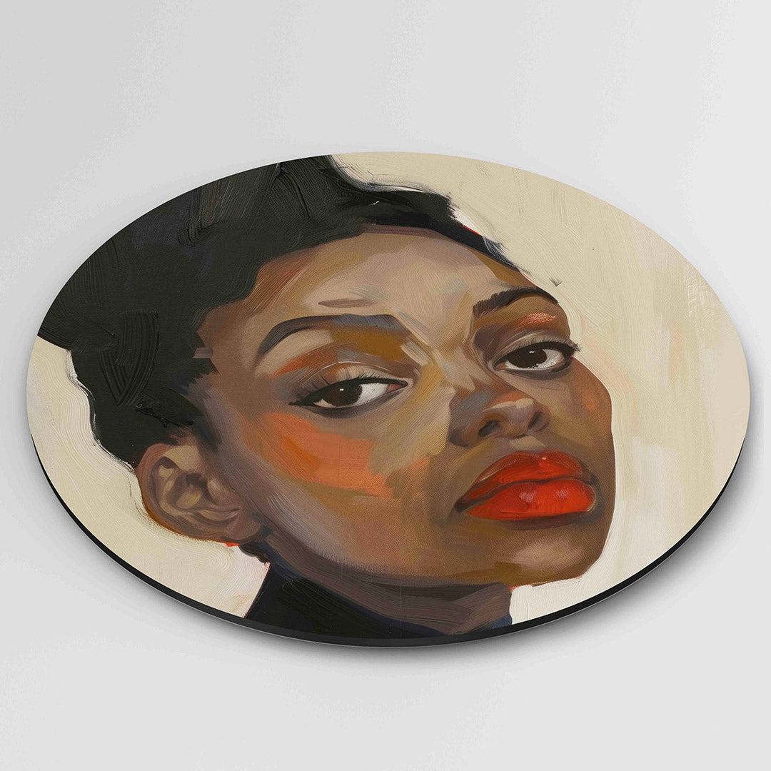 Portret met rode lippen – kleurrijke wandkunst als muurcirkel