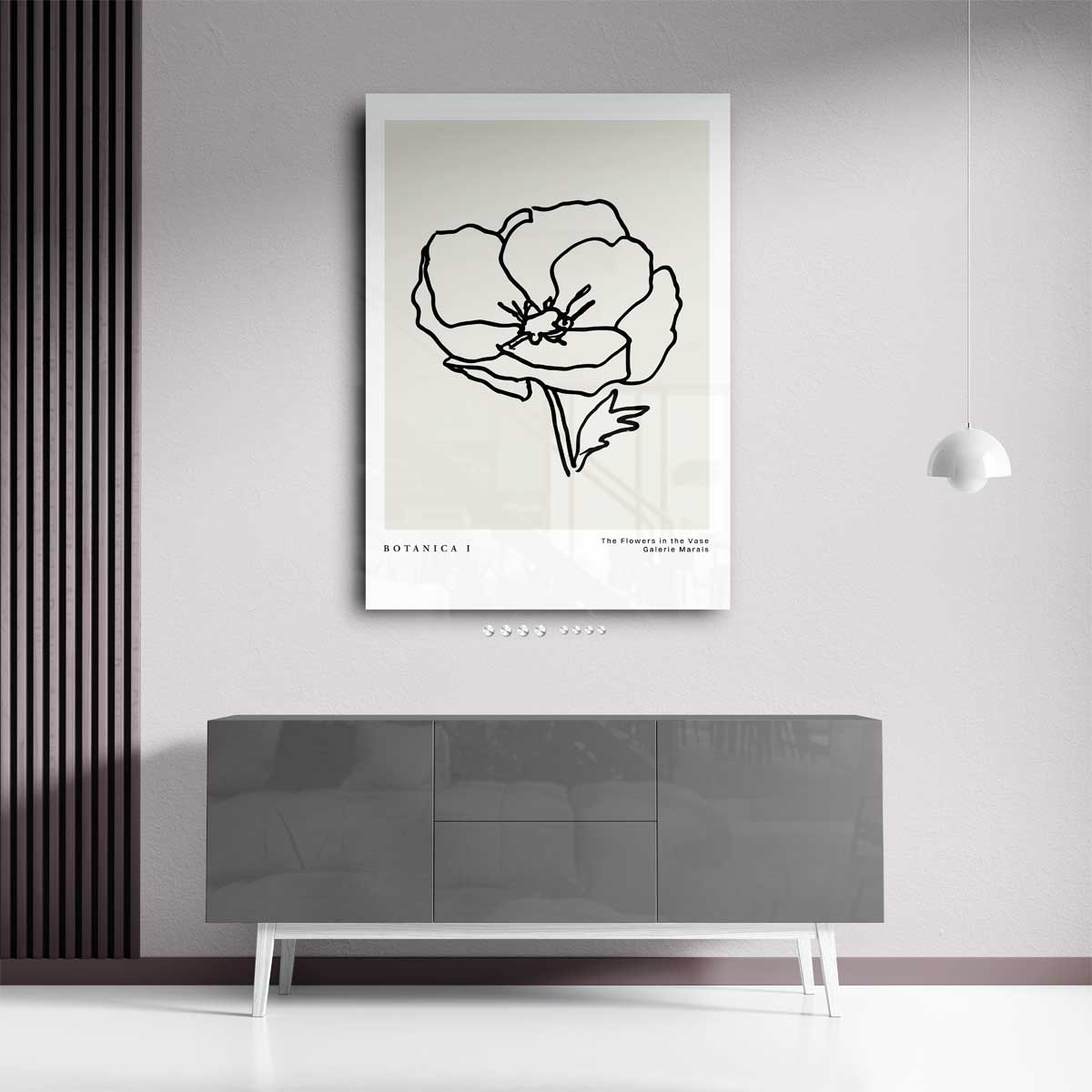 Botanica I Minimalistische Bloemenlijntekening – staand kunstwerk voor modern interieur