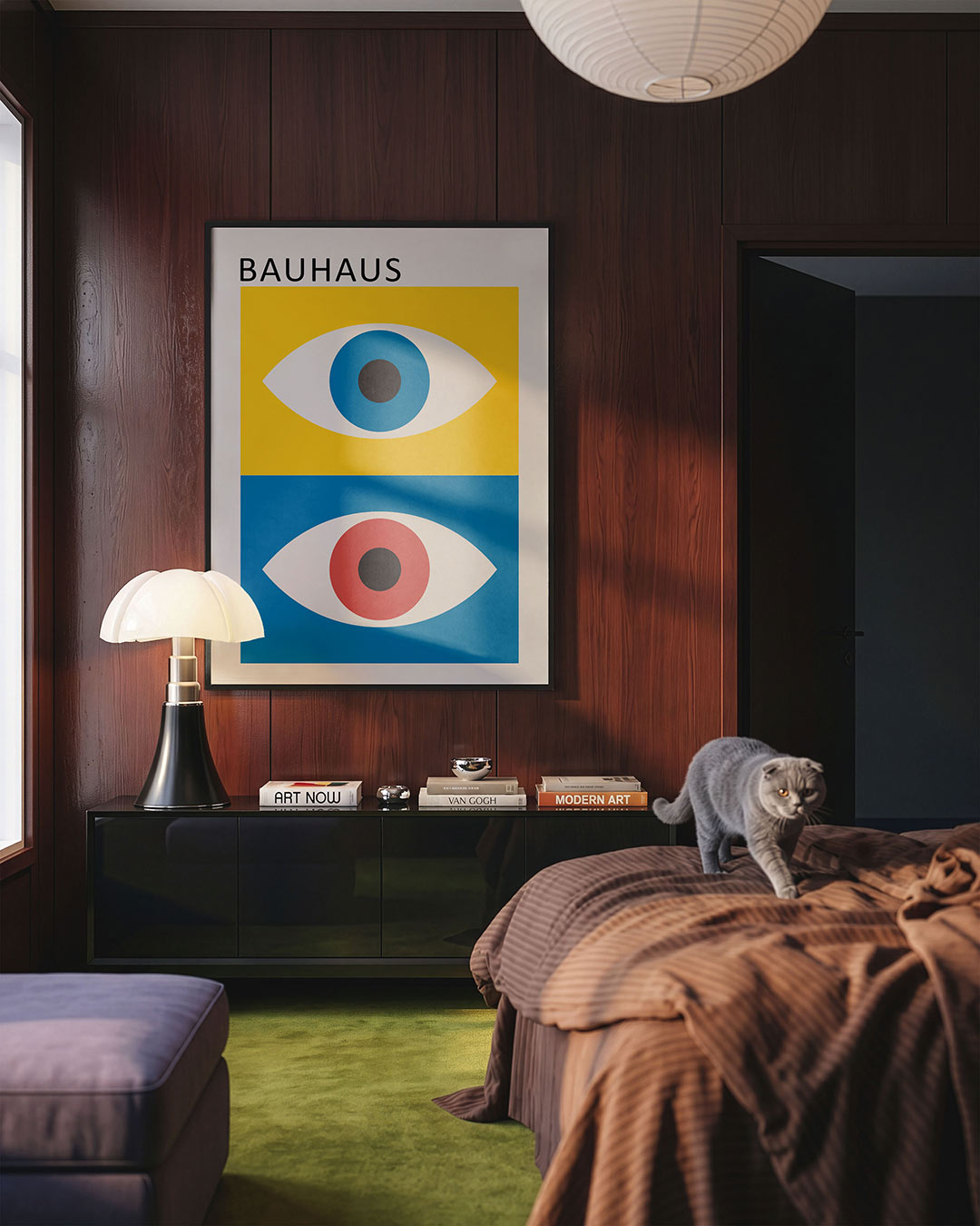 Oogvormen en kleurvlakken – geometrische Bauhaus poster in staand formaat