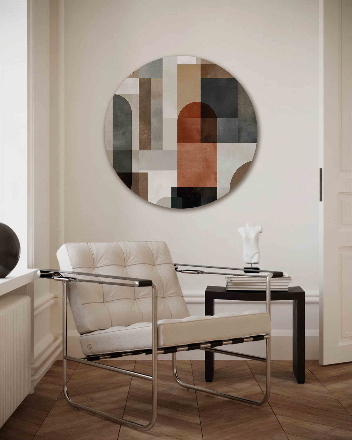 Geometrische vormen – abstracte muurcirkel als ronde wanddecoratie