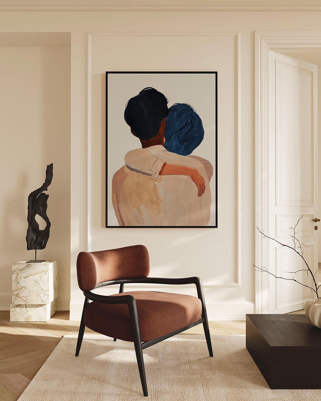 Omarmende figuren – staand wanddecoratie kunstwerk