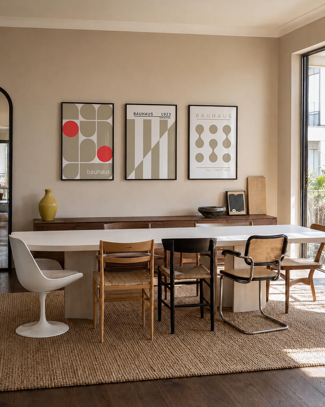 Vormen en vlakken posterset – tweede productweergave – deze posterset in drie delen toont een speelse combinatie van beige