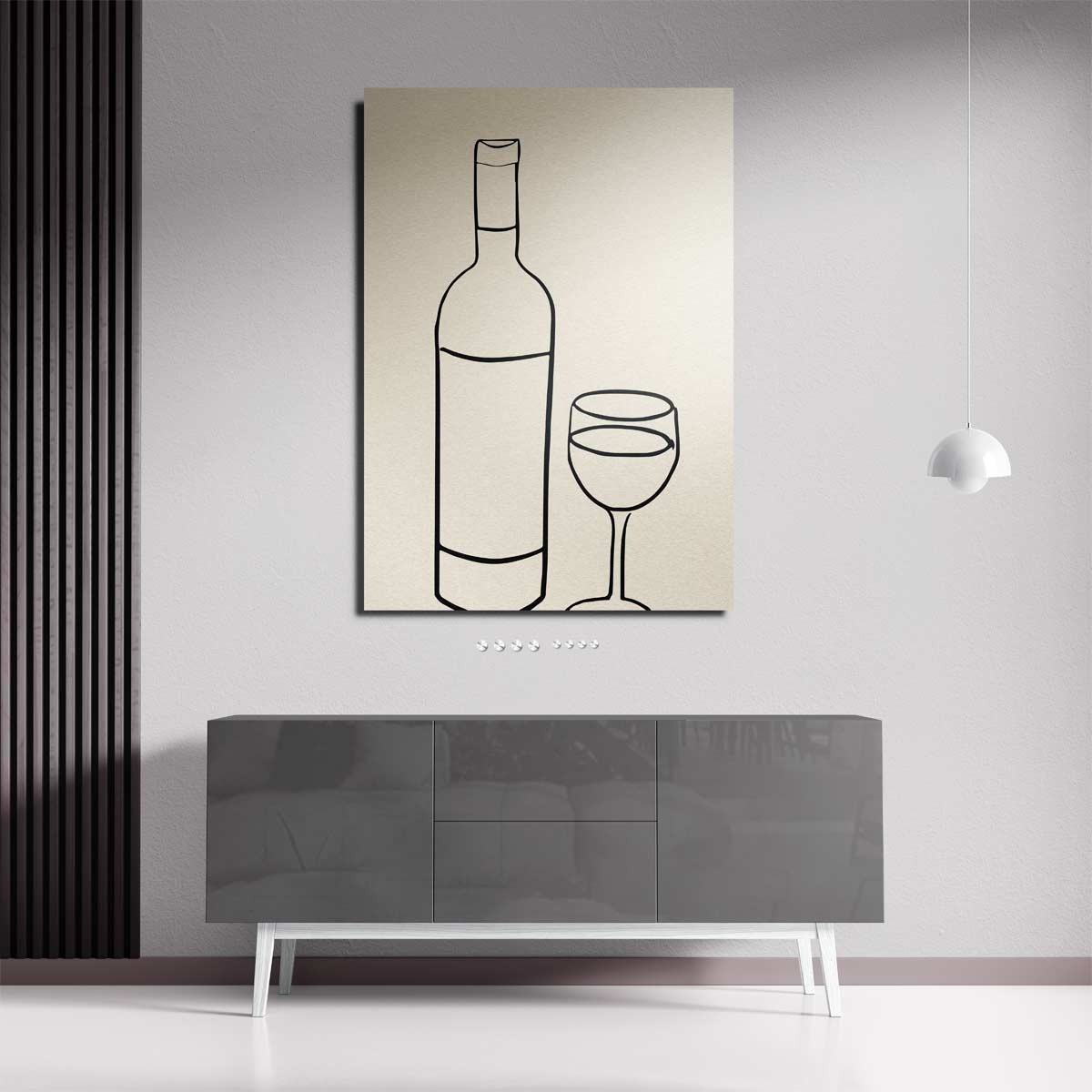 Wijn en Glas Minimalistische Lijntekening – staande wandkunst voor woonkamer of interieur