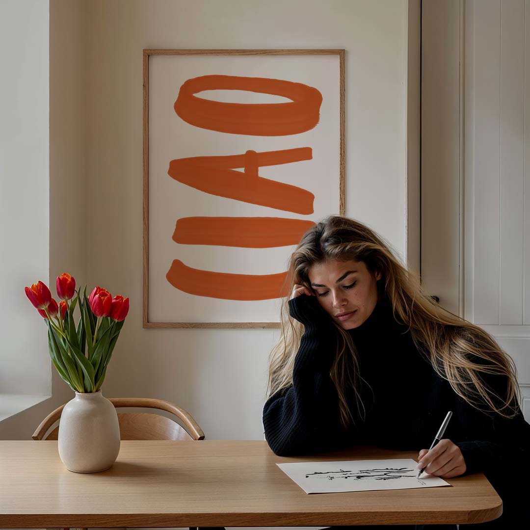 Abstracte Oranjerode Vormen – staande muurposter met tekst en typografie