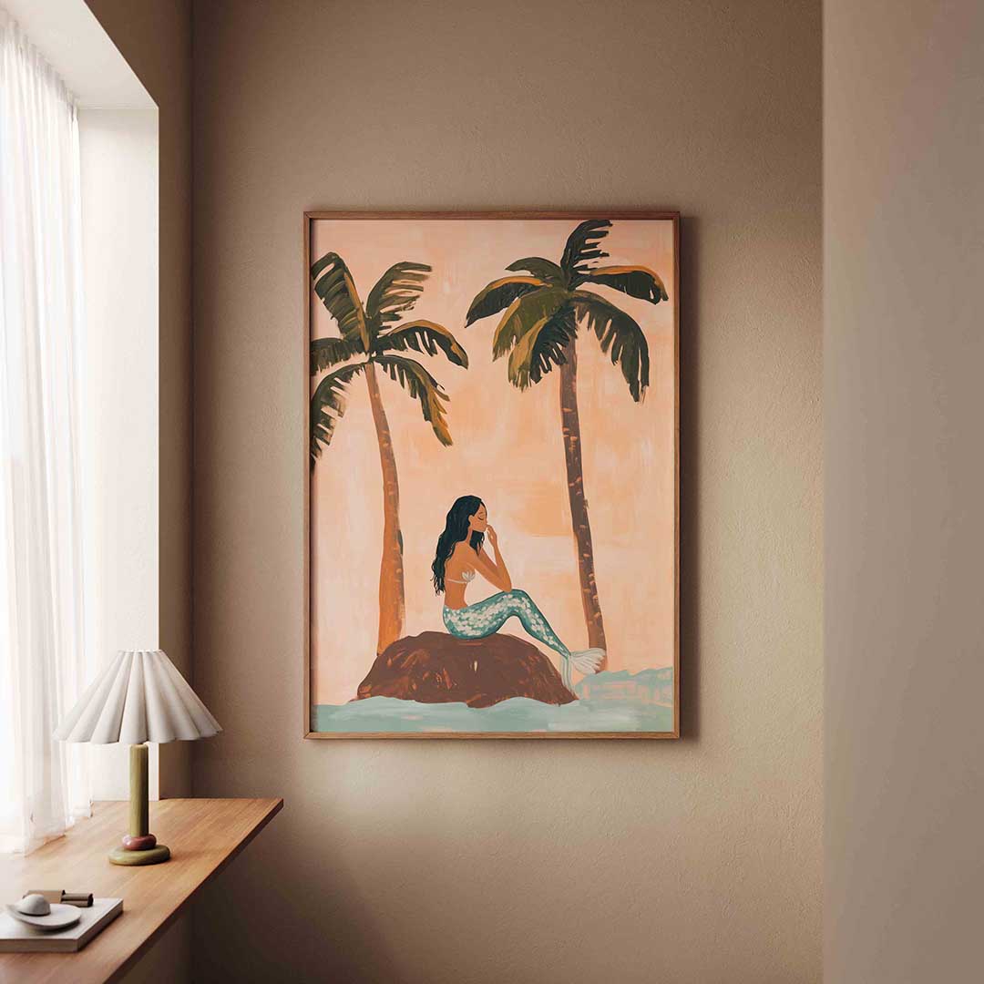 Zeemeermin en palmbomen – staande jungle wanddecoratie van WallArtistic