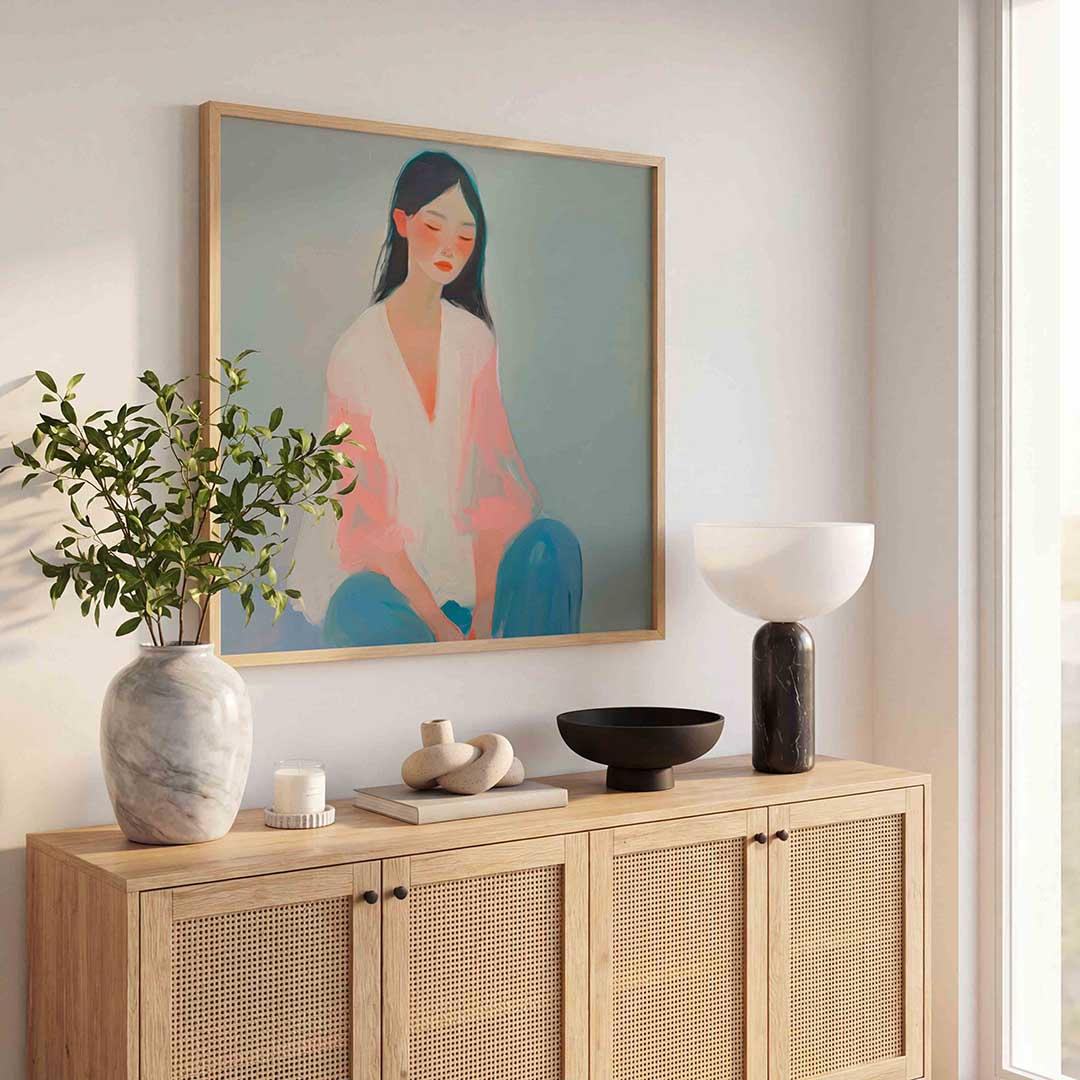 Vrouw in pasteltinten – kunst en design poster in vierkant formaat