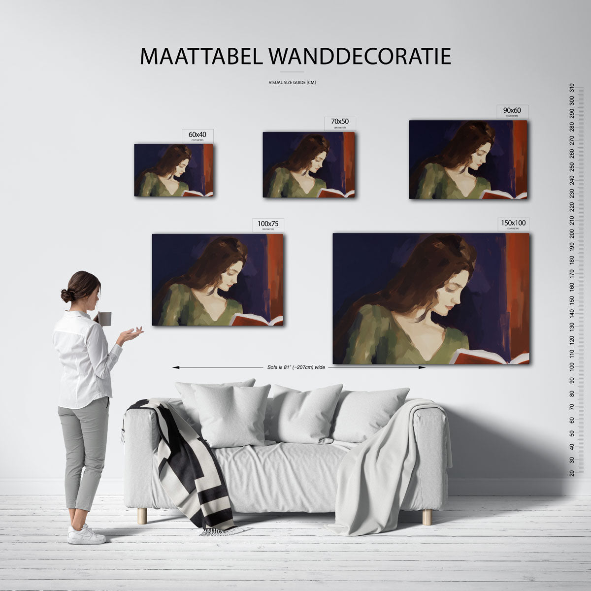 Lezende vrouw – moderne liggende wanddecoratie