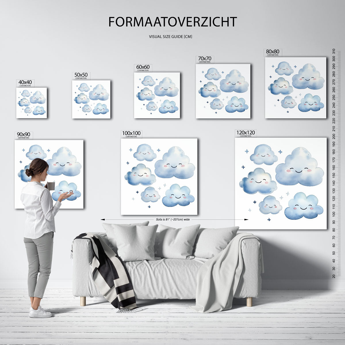 Lachende wolken – vierkante muurposter voor de kinderkamer