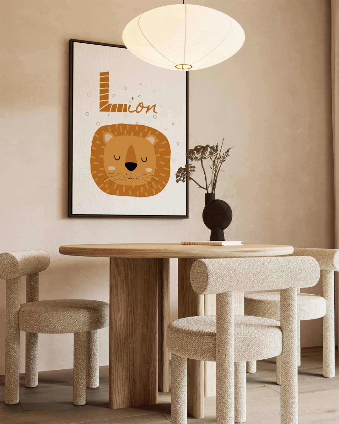 Schattige Slapende Leeuw Kinderposter – staand kunstwerk voor modern interieur
