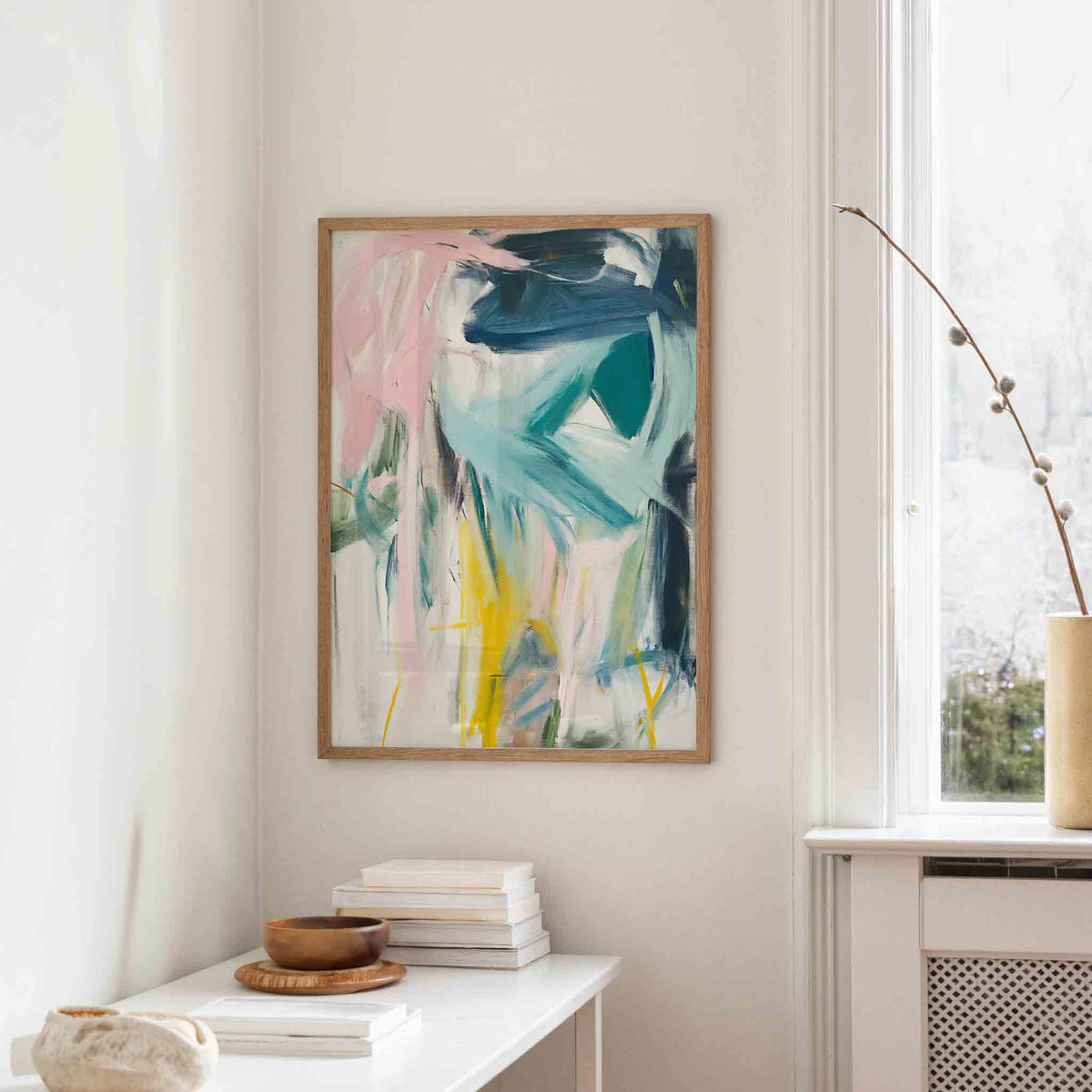 Abstracte penseelstreken – staande design wanddecoratie van WallArtistic