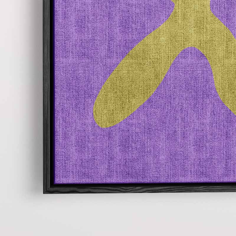 Vrolijke Gele Ster op Paars – kunstwerk met zwarte baklijst