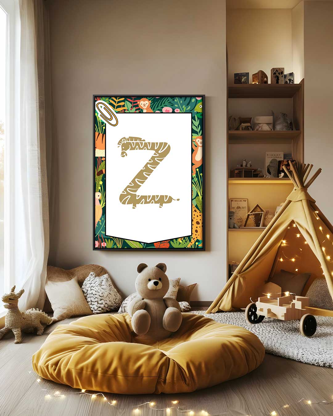 Letter Z Giraffe Jungle Print – staand kunstwerk voor modern interieur