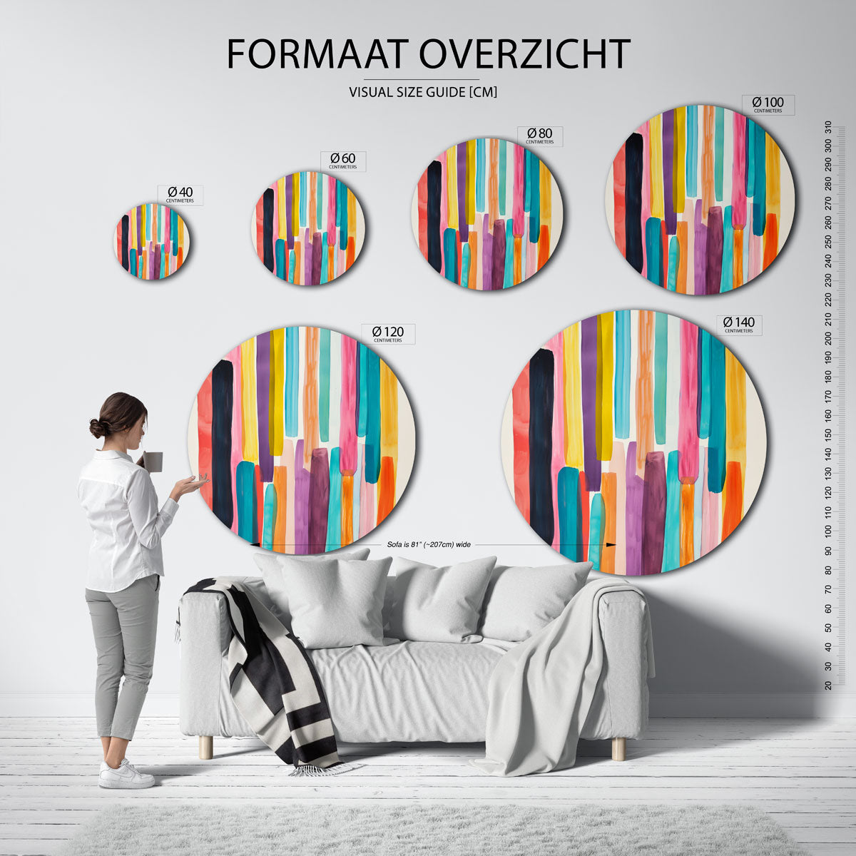 Kleurrijke strepen – ronde muurdecoratie met kleur en vorm