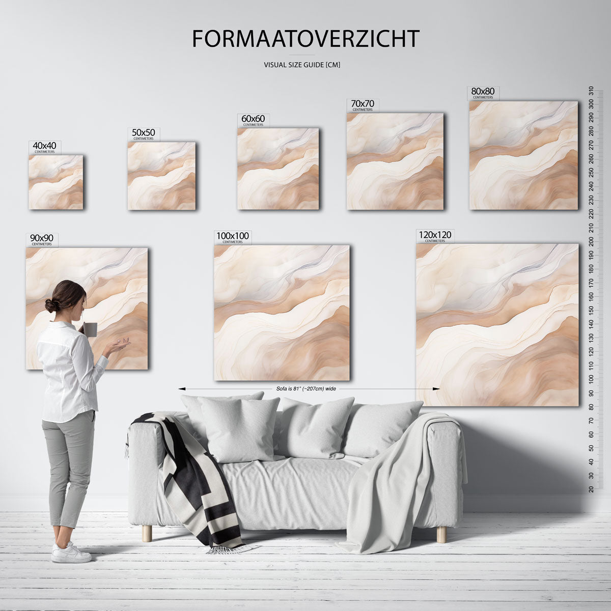Golvende lijnen – vierkante muurposter met zachte abstracte vormen