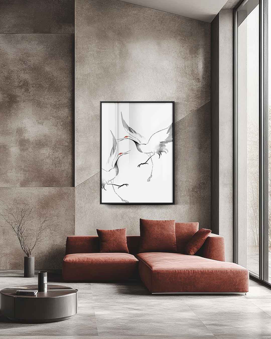 Elegante Kranen in Vlucht – staande wandkunst voor woonkamer of interieur