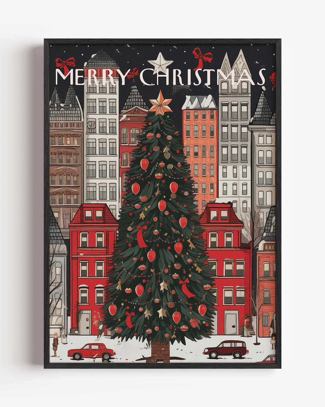 Merry Christmas City – kerst portret poster als wanddecoratie