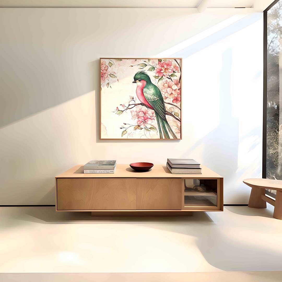 Vogel en bloemen – vierkante dieren wanddecoratie van WallArtistic