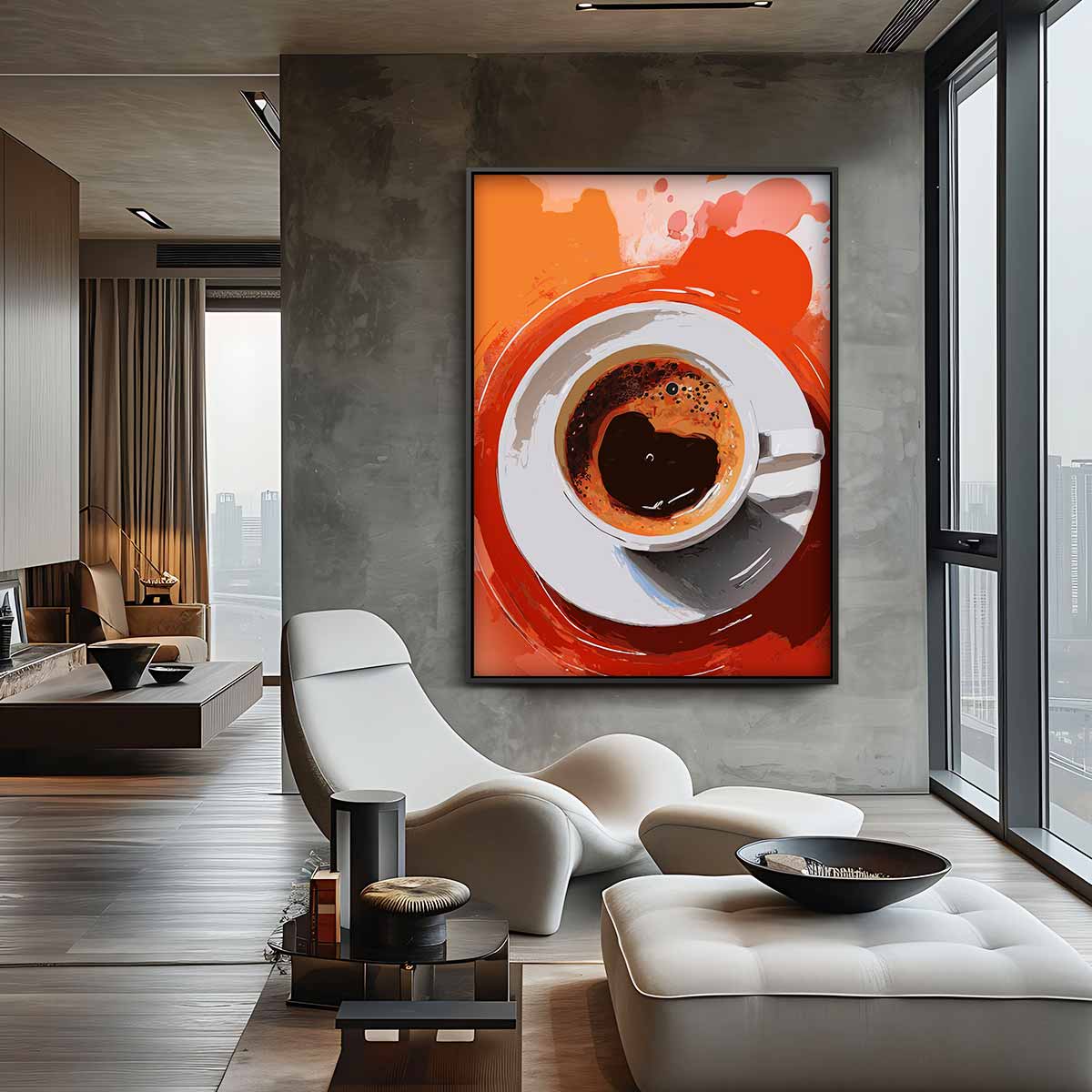 Koffiemoment in Abstracte Stijl – plexiglas kunstwerk als wanddecoratie