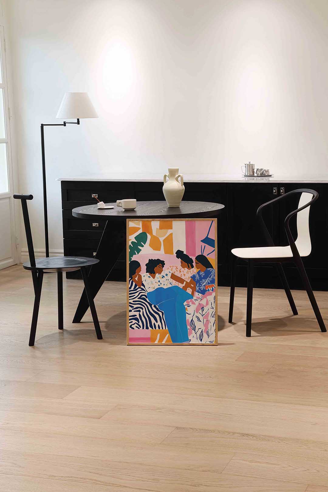 Vrouwen in kleurrijke patronen – moderne wandkunst als portret poster