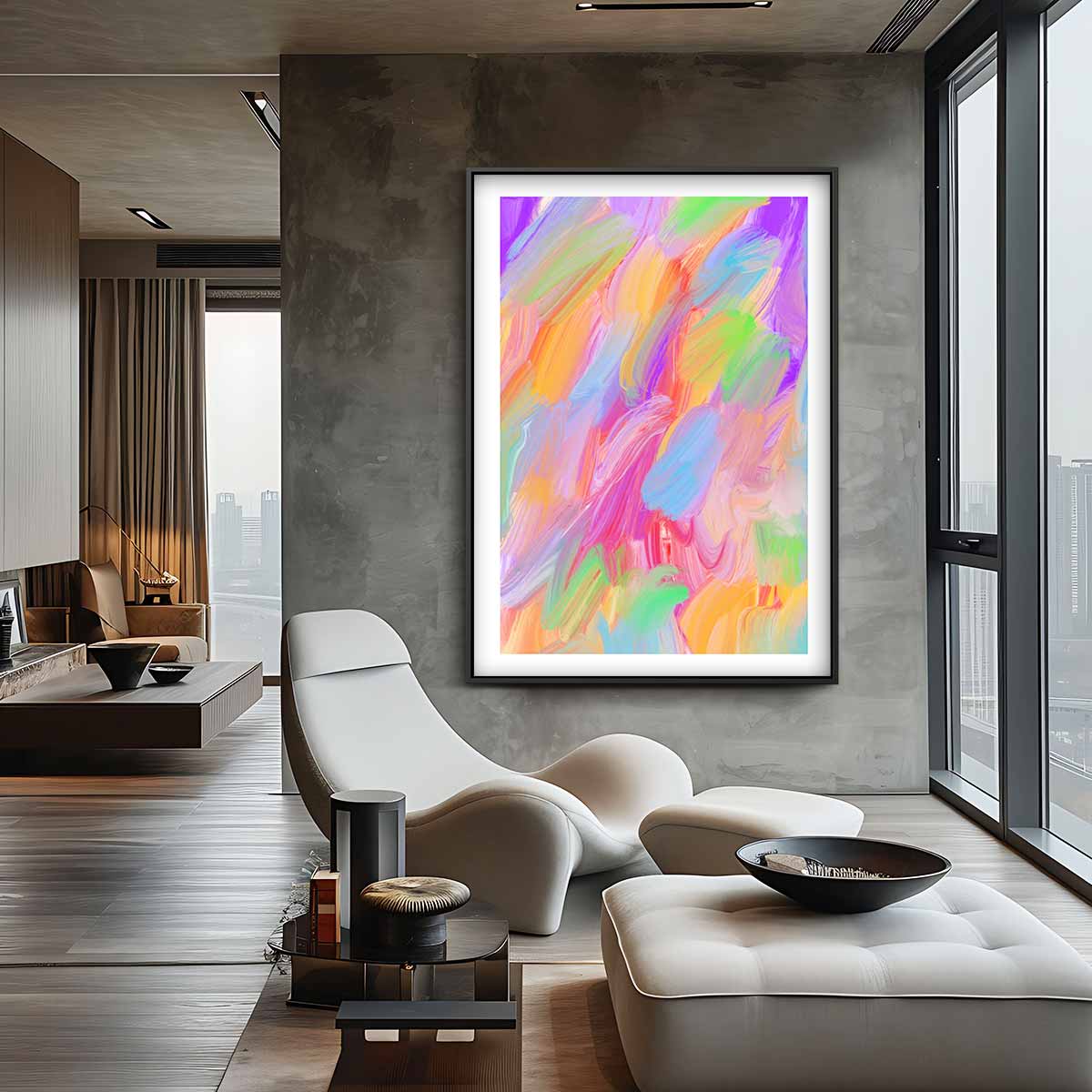 Kleurrijke Bewegingen – staande wandkunst voor woonkamer of interieur