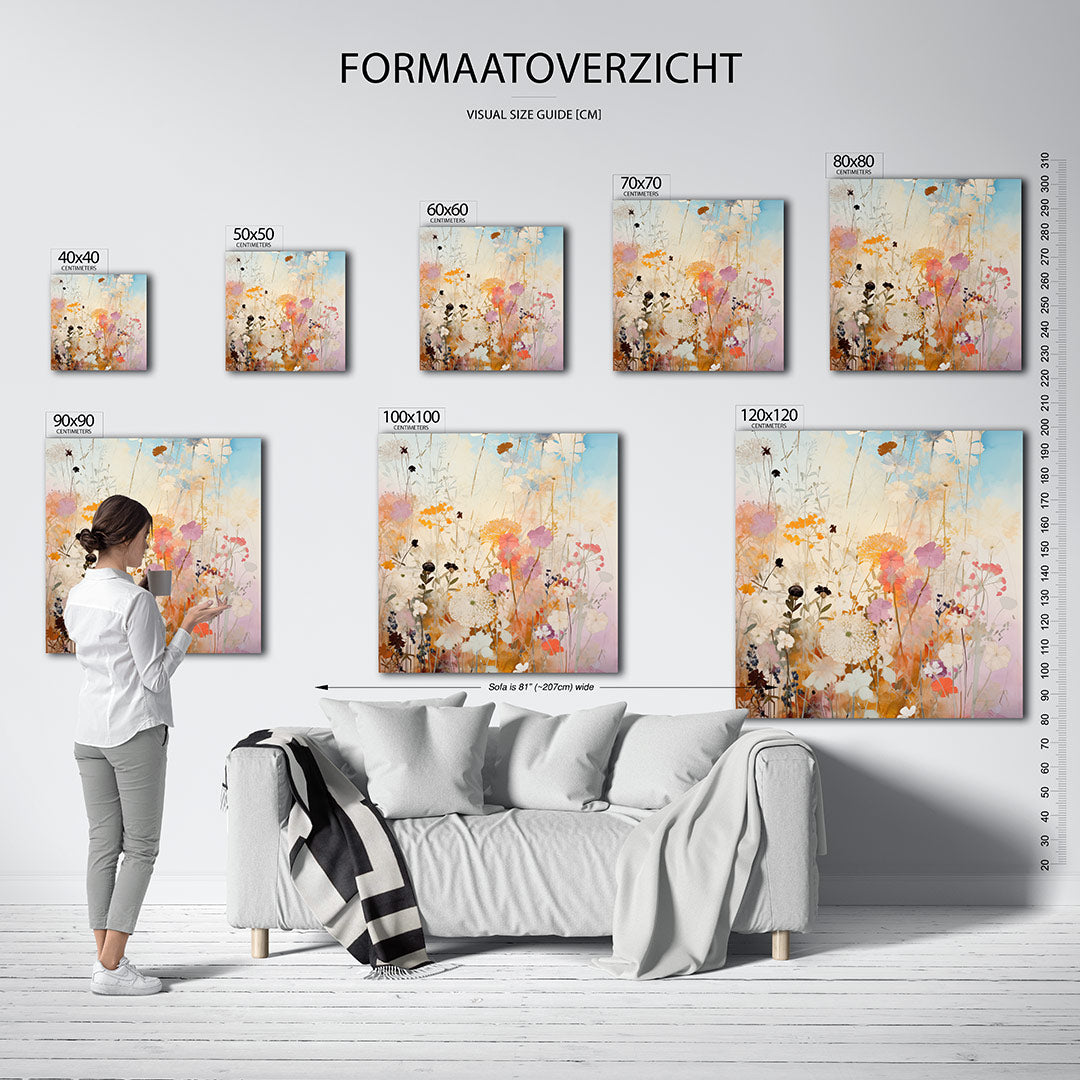 Bloemen in zachte tinten kunstwerk – dit werk toont een delicate compositie van bloemen in zachte kleuren, met een vloeiende