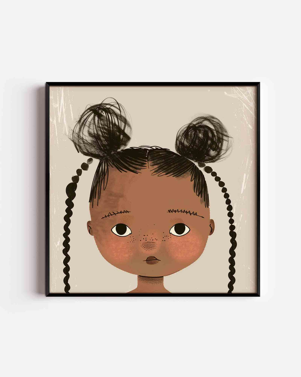 Meisje met vlechten – vierkante kinderposter als wanddecoratie