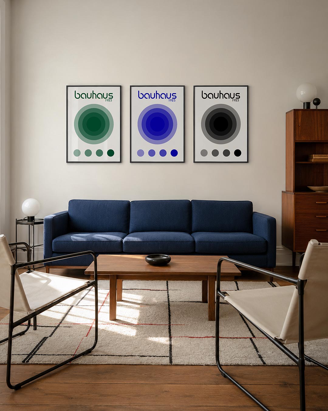 Cirkelharmonie driedelige posterset – deze posterset in drie delen toont concentrische cirkels in groene tinten, met een